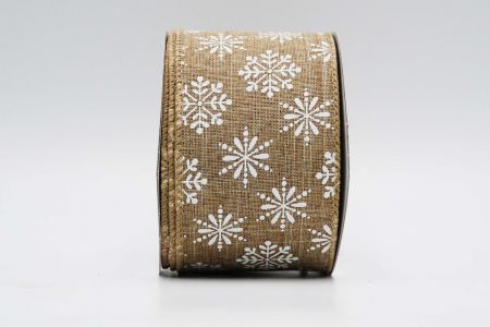 Текстурована стрічка зі сніжинками на дроті_KF7183GC-14-183_натуральна